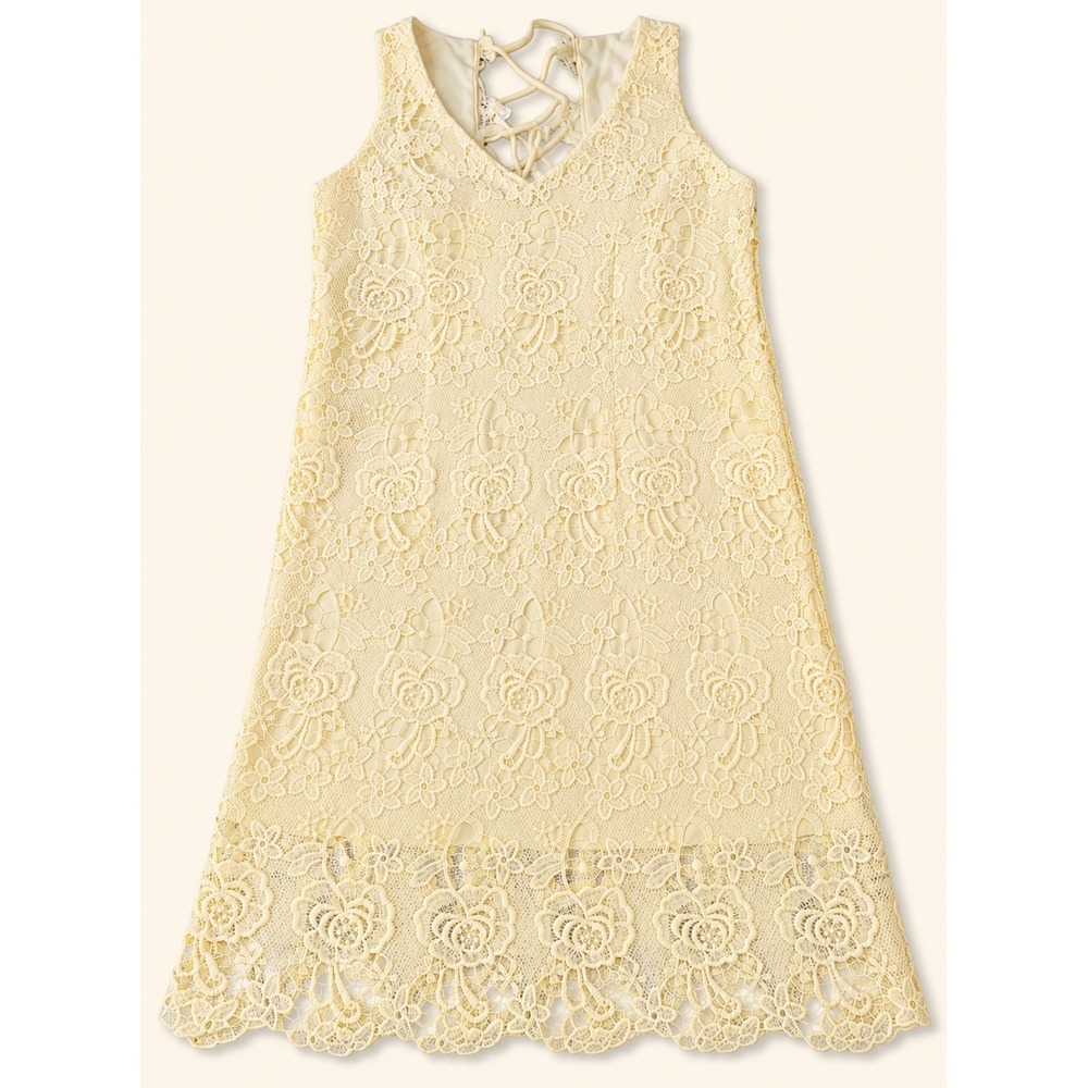Premier Amour Yellow Floral Lace Sheath Dress Lace Up Back Size 10 Pastel Spring